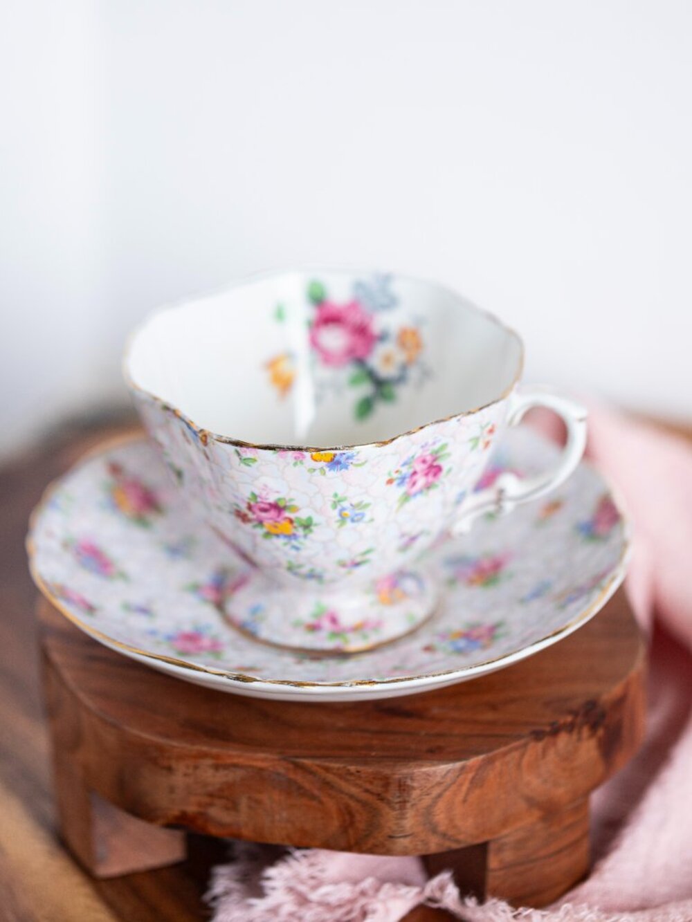 Vintage Hammersley Floral Chintz Teacup and Saucer | Made in England Bone China